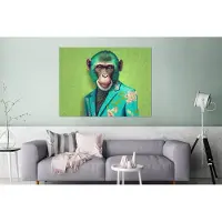MuchoWow Wanddecoratie Metaal - Aluminium Schilderij Industrieel - Aap - Colbert - Bloemen - Neon - Portret - 160x120 cm - Dibond - Foto op aluminium - Industriële muurdecoratie - Voor de woonkamer/slaapkamer