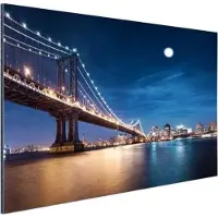 MuchoWow Wanddecoratie Metaal - Aluminium Schilderij Industrieel - New York - Manhattan - Maan - 60x40 cm - Dibond - Foto op aluminium - Industriële muurdecoratie - Voor de woonkamer/slaapkamer
