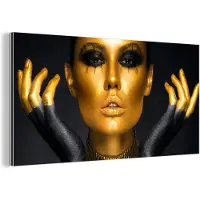 MuchoWow Wanddecoratie Metaal - Aluminium Schilderij Industrieel - Vrouw - Portret - Goud - Luxe - Zwart - 40x20 cm - Dibond - Foto op aluminium - Industriële muurdecoratie - Voor de woonkamer/slaapkamer