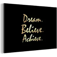 MuchoWow Wanddecoratie Metaal - Aluminium Schilderij Industrieel - Quote - Dream - Zwart - Goud - 120x80 cm - Dibond - Foto op aluminium - Industriële muurdecoratie - Voor de woonkamer/slaapkamer