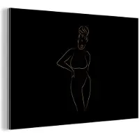 MuchoWow Wanddecoratie Metaal - Aluminium Schilderij Industrieel - Vrouw - Zwart - Goud - Line art - 120x80 cm - Dibond - Foto op aluminium - Industriële muurdecoratie - Voor de woonkamer/slaapkamer