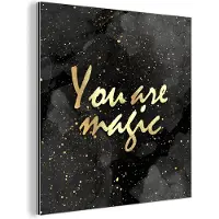 MuchoWow Wanddecoratie Metaal - Aluminium Schilderij Industrieel - Quotes - Magic - Goud - Zwart - 50x50 cm - Dibond - Foto op aluminium - Industriële muurdecoratie - Voor de woonkamer/slaapkamer