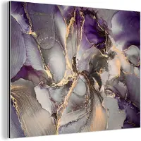 MuchoWow Wanddecoratie Metaal - Aluminium Schilderij Industrieel - Goud - Paars - Marmer - 40x30 cm - Dibond - Foto op aluminium - Industriële muurdecoratie - Voor de woonkamer/slaapkamer