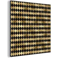 MuchoWow Wanddecoratie Metaal - Aluminium Schilderij Industrieel - Patronen - Goud - Zwart - Ruit - 50x50 cm - Dibond - Foto op aluminium - Industriële muurdecoratie - Voor de woonkamer/slaapkamer