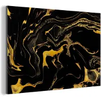 MuchoWow Wanddecoratie Metaal - Aluminium Schilderij Industrieel - Patronen - Verf - Goud - Zwart - 120x80 cm - Dibond - Foto op aluminium - Industriële muurdecoratie - Voor de woonkamer/slaapkamer
