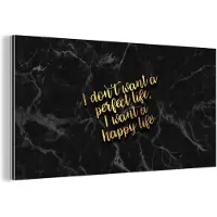 MuchoWow Wanddecoratie Metaal - Aluminium Schilderij Industrieel - Quotes - Happy - Goud - Zwart - 160x80 cm - Dibond - Foto op aluminium - Industriële muurdecoratie - Voor de woonkamer/slaapkamer