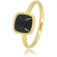 My Bendel - Goudkleurige Zegelring met Onyx Edelsteen - Chique en Krachtig Design - met Luxe Cadeauverpakking | Sieraden Voor Dames | Maat 16.00 Mm / Maat 50