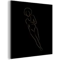 MuchoWow Wanddecoratie Metaal - Aluminium Schilderij Industrieel - Vrouw - Gold - Black - Line art - 90x90 cm - Dibond - Foto op aluminium - Industriële muurdecoratie - Voor de woonkamer/slaapkamer