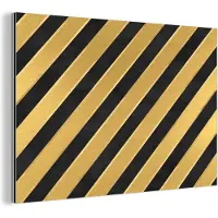 MuchoWow Wanddecoratie Metaal - Aluminium Schilderij Industrieel - Patronen - Strepen - Goud - Zwart - 90x60 cm - Dibond - Foto op aluminium - Industriële muurdecoratie - Voor de woonkamer/slaapkamer