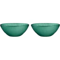 Vivalto Kommetjes/serveer schaaltjes/soepkommen - 2x - Murano - glas - D15 x H6 cm - groen - Stapelbaar