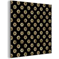 MuchoWow Wanddecoratie Metaal - Aluminium Schilderij Industrieel - Patronen - Bloemen - Goud - 20x20 cm - Dibond - Foto op aluminium - Industriële muurdecoratie - Voor de woonkamer/slaapkamer