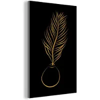 MuchoWow Wanddecoratie Metaal - Aluminium Schilderij Industrieel - Pot - Plant - Line art - Goud - 60x90 cm - Dibond - Foto op aluminium - Industriële muurdecoratie - Voor de woonkamer/slaapkamer