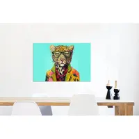 MuchoWow Wanddecoratie Metaal - Aluminium Schilderij Industrieel - Dier - Bril - Luipaard - Strik - Design - 60x40 cm - Dibond - Foto op aluminium - Industriële muurdecoratie - Voor de woonkamer/slaapkamer
