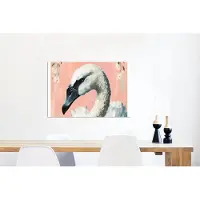 MuchoWow Wanddecoratie Metaal - Aluminium Schilderij Industrieel - Zwaan - Dieren - Bloemen - Pastel - Wit - 60x40 cm - Dibond - Foto op aluminium - Industriële muurdecoratie - Voor de woonkamer/slaapkamer