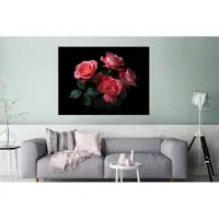 MuchoWow Wanddecoratie Metaal - Aluminium Schilderij Industrieel - Rozen - Roze - Bloemen - Natuur - Zwart - 160x120 cm - Dibond - Foto op aluminium - Industriële muurdecoratie - Voor de woonkamer/slaapkamer