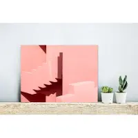 MuchoWow Wanddecoratie Metaal - Aluminium Schilderij Industrieel - Roze - Architectuur - Trappen - Pastel - 40x30 cm - Dibond - Foto op aluminium - Industriële muurdecoratie - Voor de woonkamer/slaapkamer