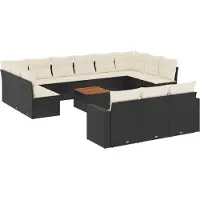 vidaXL 14-delige Loungeset met kussens poly rattan zwart