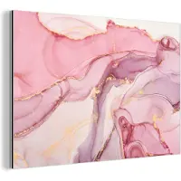 MuchoWow Wanddecoratie Metaal - Aluminium Schilderij Industrieel - Goud - Marmer - Roze - 90x60 cm - Dibond - Foto op aluminium - Industriële muurdecoratie - Voor de woonkamer/slaapkamer