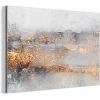 MuchoWow Wanddecoratie Metaal - Aluminium Schilderij Industrieel - Mist - Goud - Abstract - 60x40 cm - Dibond - Foto op aluminium - Industriële muurdecoratie - Voor de woonkamer/slaapkamer
