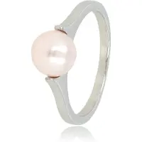 My Bendel - Ring Zilverkleurig met Grote Roze Parel - Zilverkleurige Ring - Grote Roze Parel - Tijdloze Schoonheid - met Luxe Cadeauverpakking | Sieraden Voor Dames | Maat 19.00 Mm / Maat 60