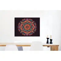 MuchoWow Wanddecoratie Metaal - Aluminium Schilderij Industrieel - Mandala - Bloemen - Hippie - Boho - Oranje - 80x60 cm - Dibond - Foto op aluminium - Industriële muurdecoratie - Voor de woonkamer/slaapkamer