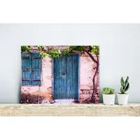 MuchoWow Wanddecoratie Metaal - Aluminium Schilderij Industrieel - Vintage - Deur - Huis - Blauw - Boom - 40x30 cm - Dibond - Foto op aluminium - Industriële muurdecoratie - Voor de woonkamer/slaapkamer
