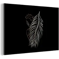MuchoWow Wanddecoratie Metaal - Aluminium Schilderij Industrieel - Vrouw - Veer - Line art - 120x80 cm - Dibond - Foto op aluminium - Industriële muurdecoratie - Voor de woonkamer/slaapkamer