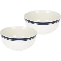 Excellent houseware Soepkommen/serveer schaaltjes - 2x - Bologna - porselein - D13 x H7.5 cm - wit/blauw - stapelbaar