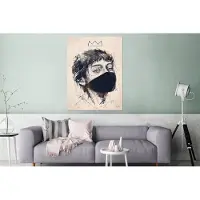 MuchoWow Wanddecoratie Metaal - Aluminium Schilderij Industrieel - Vrouw - Mondkapje - Kroon - Tekening - 120x160 cm - Dibond - Foto op aluminium - Industriële muurdecoratie - Voor de woonkamer/slaapkamer