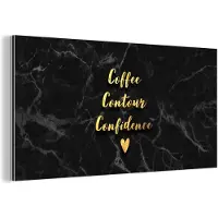 MuchoWow Wanddecoratie Metaal - Aluminium Schilderij Industrieel - Quote - Koffie - Goud - Marmer - 80x40 cm - Dibond - Foto op aluminium - Industriële muurdecoratie - Voor de woonkamer/slaapkamer