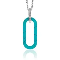 Zinzi grote ovale hanger 38mm in trendy turquoise en luxe zilveren hangoog ZIH2456T (zonder collier)