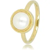 My Bendel - Goudkleurige Aanschuifring met Witte Parel - Goudkleurige Vintage Ring - Witte Parel - Tijdloze Elegantie - met Luxe Cadeauverpakking | Sieraden Voor Dames | Maat 18.00 Mm / Maat 57