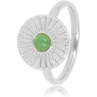 My Bendel - Ring Zilverkleurig Zonnetje Design met Green Agate - Zilverkleurige Ring met Zonnetje - Green Agate Edelsteen - met Luxe Cadeauverpakking | Sieraden Voor Dames | Maat 19.00 Mm / Maat 60