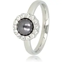 My Bendel - Ring Zilverkleurig met Zwarte Parel en Zirkonia Stenen - Zilverkleurige Ring - Zwarte Parel - Zirkonia Steentjes - met Luxe Cadeauverpakking | Sieraden Voor Dames | Maat 17.00 Mm / Maat 53