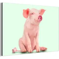 MuchoWow Wanddecoratie Metaal - Aluminium Schilderij Industrieel - Varken - Roze - Stopcontact - Dieren - 180x120 cm - Dibond - Foto op aluminium - Industriële muurdecoratie - Voor de woonkamer/slaapkamer