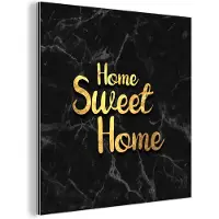 MuchoWow Wanddecoratie Metaal - Aluminium Schilderij Industrieel - Quotes - Home - Goud - Marmer - 50x50 cm - Dibond - Foto op aluminium - Industriële muurdecoratie - Voor de woonkamer/slaapkamer