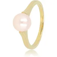 My Bendel - Ring Goudkleurig met Grote Roze Parel - Goudkleurige Ring - Grote Roze Parel - Tijdloze Schoonheid - met Luxe Cadeauverpakking | Sieraden Voor Dames | Maat 21.00 Mm / Maat 66