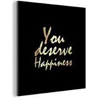 MuchoWow Wanddecoratie Metaal - Aluminium Schilderij Industrieel - Quotes - Happy - Goud - Zwart - 90x90 cm - Dibond - Foto op aluminium - Industriële muurdecoratie - Voor de woonkamer/slaapkamer