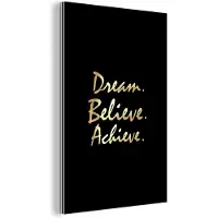 MuchoWow Wanddecoratie Metaal - Aluminium Schilderij Industrieel - Quote - Dream - Zwart - Goud - 80x120 cm - Dibond - Foto op aluminium - Industriële muurdecoratie - Voor de woonkamer/slaapkamer