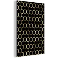 MuchoWow Wanddecoratie Metaal - Aluminium Schilderij Industrieel - Patronen - Hexagon - Goud - 20x30 cm - Dibond - Foto op aluminium - Industriële muurdecoratie - Voor de woonkamer/slaapkamer