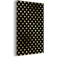 MuchoWow Wanddecoratie Metaal - Aluminium Schilderij Industrieel - Patronen - Goud - Zwart - Ruit - 80x120 cm - Dibond - Foto op aluminium - Industriële muurdecoratie - Voor de woonkamer/slaapkamer