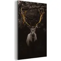 MuchoWow Wanddecoratie Metaal - Aluminium Schilderij Industrieel - Hert - Gewei - Goud - 100x150 cm - Dibond - Foto op aluminium - Industriële muurdecoratie - Voor de woonkamer/slaapkamer