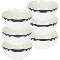 Excellent houseware Soepkommen/serveer schaaltjes - 6x - Bologna - porselein - D13 x H7.5 cm - wit/blauw - stapelbaar
