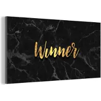 MuchoWow Wanddecoratie Metaal - Aluminium Schilderij Industrieel - Quote - Win - Goud - Marmer - 160x80 cm - Dibond - Foto op aluminium - Industriële muurdecoratie - Voor de woonkamer/slaapkamer