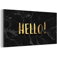 MuchoWow Wanddecoratie Metaal - Aluminium Schilderij Industrieel - Quote - Hallo - Goud - Marmer - 80x40 cm - Dibond - Foto op aluminium - Industriële muurdecoratie - Voor de woonkamer/slaapkamer
