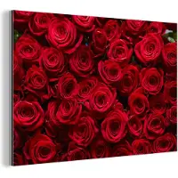 MuchoWow Wanddecoratie Metaal - Aluminium Schilderij Industrieel - Rozen - Rozenblaadjes - Rood - 90x60 cm - Dibond - Foto op aluminium - Industriële muurdecoratie - Voor de woonkamer/slaapkamer