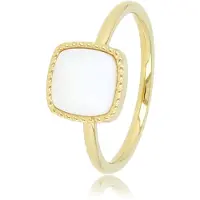 My Bendel - Goudkleurige Zegelring - White Aventurine Edelsteen - met Luxe Cadeauverpakking | Sieraden Voor Dames | Maat 16.00 Mm / Maat 50