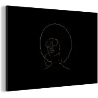 MuchoWow Wanddecoratie Metaal - Aluminium Schilderij Industrieel - Vrouw - Zonnebril - Goud - Line art - 60x40 cm - Dibond - Foto op aluminium - Industriële muurdecoratie - Voor de woonkamer/slaapkamer