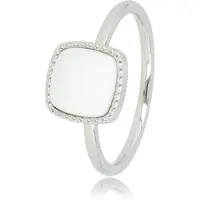 My Bendel - Zilverkleurige Zegelring - White Aventurine Edelsteen - Chique Look - met Luxe Cadeauverpakking | Sieraden Voor Dames | Maat 17.00 Mm / Maat 53