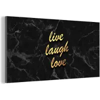 MuchoWow Wanddecoratie Metaal - Aluminium Schilderij Industrieel - Quote - Live - Love - Goud - Marmer - 160x80 cm - Dibond - Foto op aluminium - Industriële muurdecoratie - Voor de woonkamer/slaapkamer